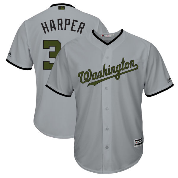 Men's Washington Nationals #34 Bryce Harper Gray 2018 Memorial Day Cool Base Stitched MLB Jersey